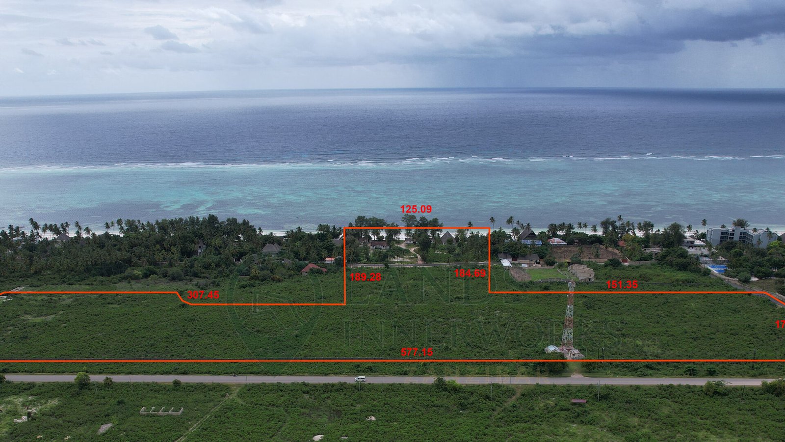 Matemwe beachfront estate aerial — facing the Mnemba channel, North-East Zanzibar